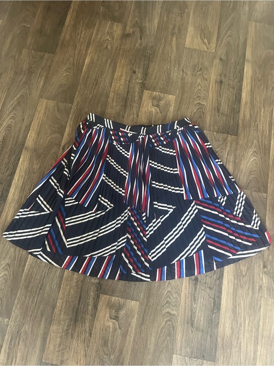Roz & Ali Dresses & Skirts - Roz & Ali Geometric Striped Pleated A-Line Midi Skirt Navy Blue Red Plus Size 2X
